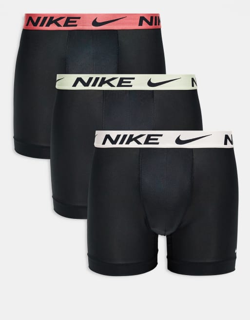 Nike - Essentials - Set van 3 boxershorts van microvezel in zwart met gekleurde tailleband in roze / olijfgroen / wit