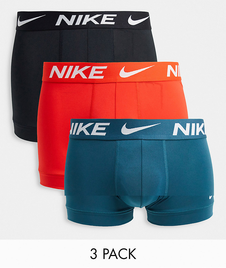 Nike - Essentials - Set van 3 microvezel boxershorts in oranje/zwart/groenblauw