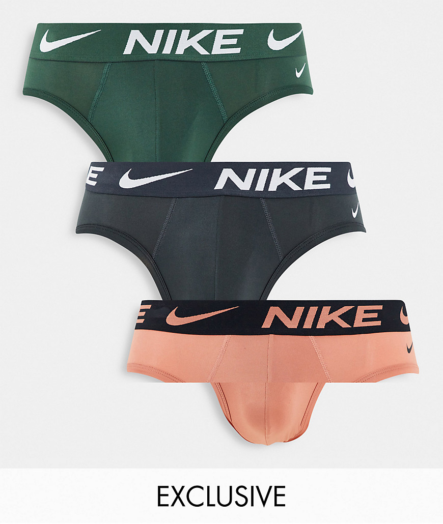 Nike - Essentials - Set van 3 microvezel onderbroeken in kaki/perzik/grijs-Groen