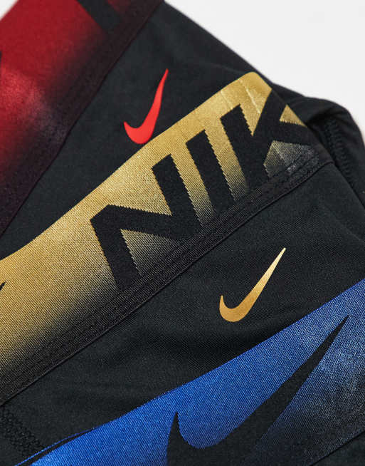 Nike - Essentials - Set van 3 onderbroeken van microvezel met gekleurde tailleband in blauw, rood en goud, 2 van 3