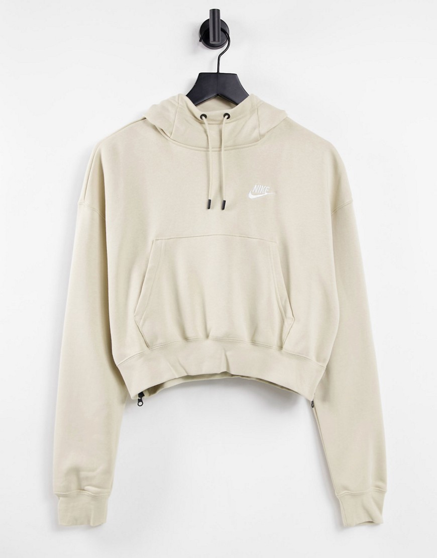 Nike Essentials side zip cropped hoodie in stone-Neutral