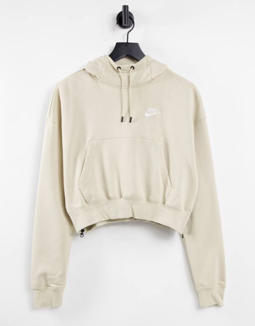 Nike Essentials side zip cropped hoodie in stone ASOS