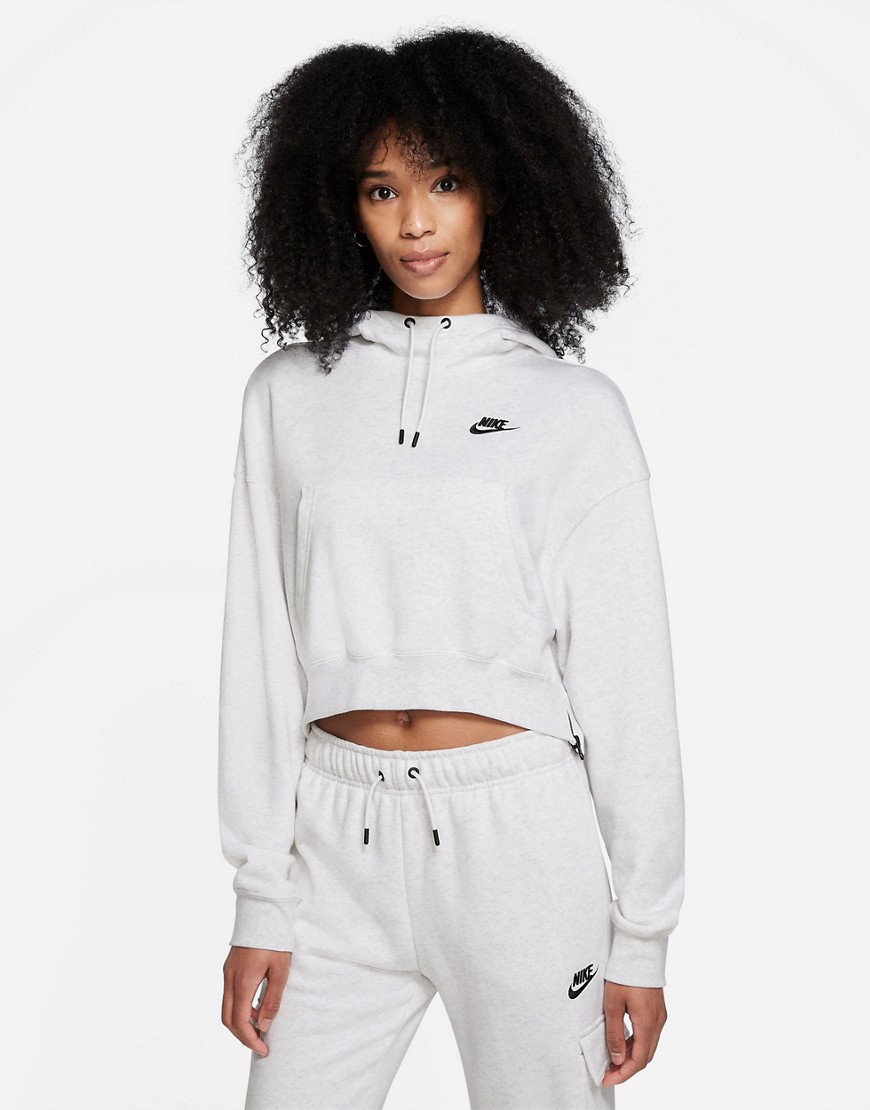 Nike Essentials side-zip cropped hoodie in white heather