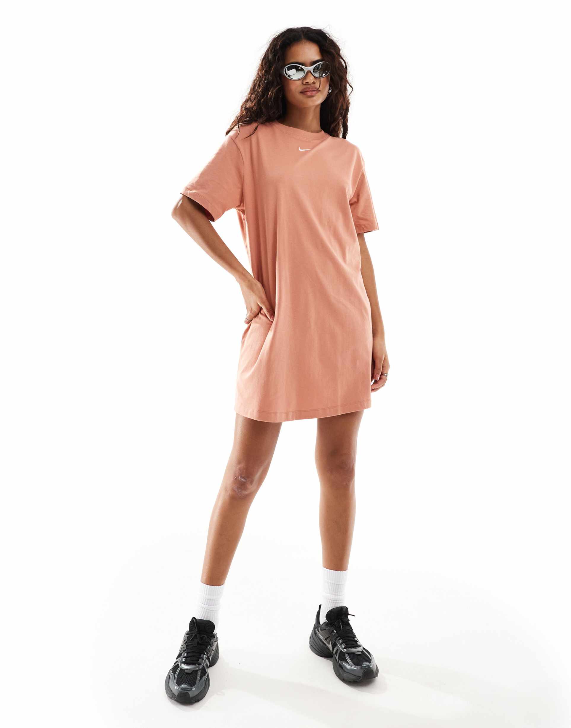 nike essentials t-shirt dress in orange