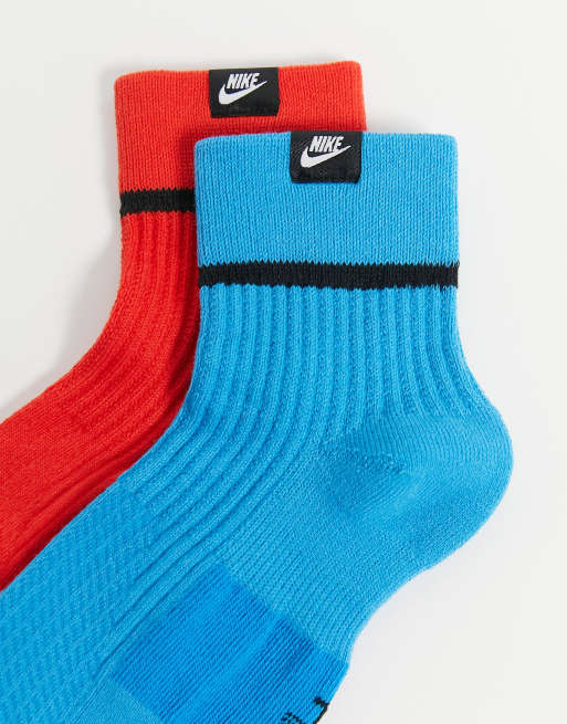 Nike Essentiel Lot de 2 paires de chaussettes basses Rouge bleu