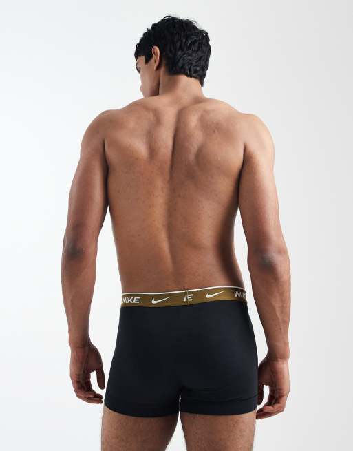 Nike – Everyday – 2er-Pack Trunk-Unterhosen aus Baumwoll-Stretch in Schwarz mit farbigem Bund in Olivgrün / Blau, 2 von 3