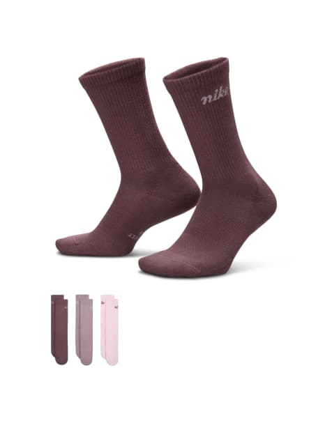 Nike Everyday 3 pack crew socks in pink and brown - view 1