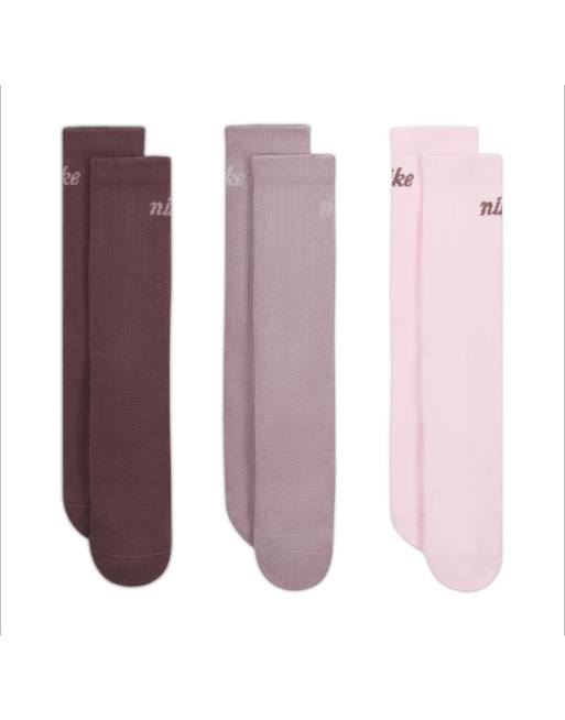 Nike Everyday 3 pack crew socks in pink and brown , 2 of 4