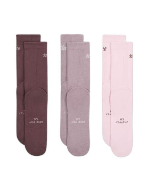 Nike Everyday 3 pack crew socks in pink and brown , 4 of 4