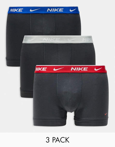 Nike – Everyday – Blå, grå och röda trunks i stretchig bomull med färgade midjeband, 3-pack - view 1