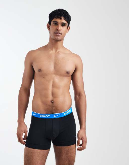 Nike - Everyday - Confezione da 2 paia di boxer aderenti in cotone elasticizzato neri con fascia in vita colorata oliva/blu