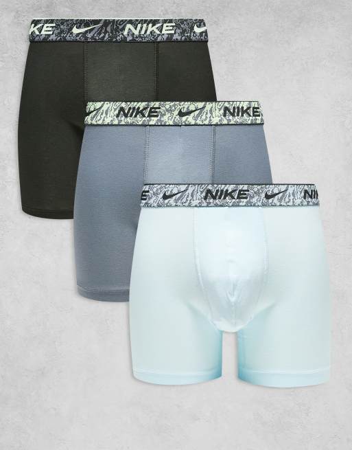 Nike - Everyday - Confezione da 3 paia di boxer in cotone elasticizzato colore blu/grigio/nero