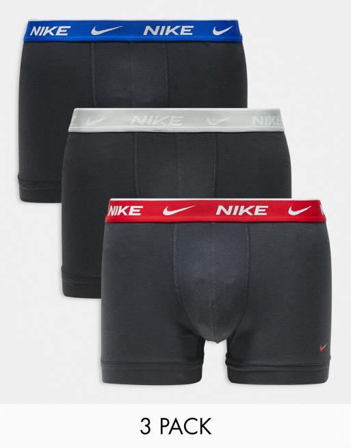 Nike - Everyday - Confezione multipack da 3 boxer aderenti in cotone elasticizzato con fascia in vita colorata blu/grigia/rossa