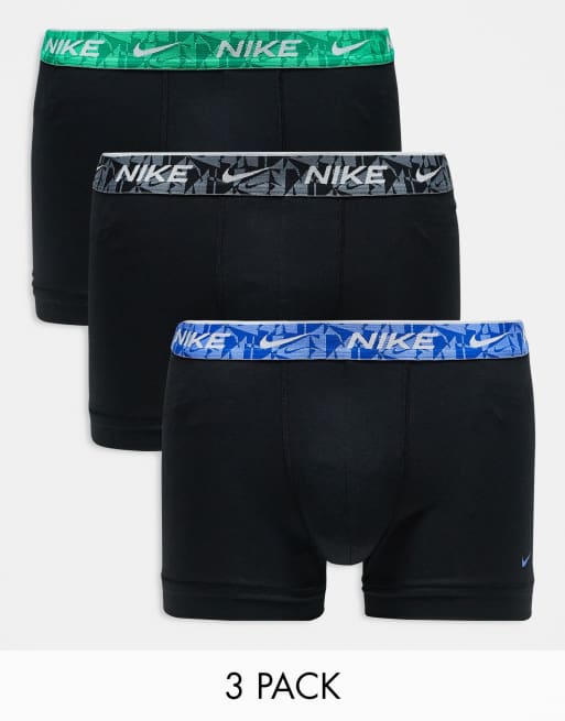 Nike - Everyday - Confezione multipack da 3 paia di boxer aderenti in cotone elasticizzato con fascia in vita colorata nera/blu/verde