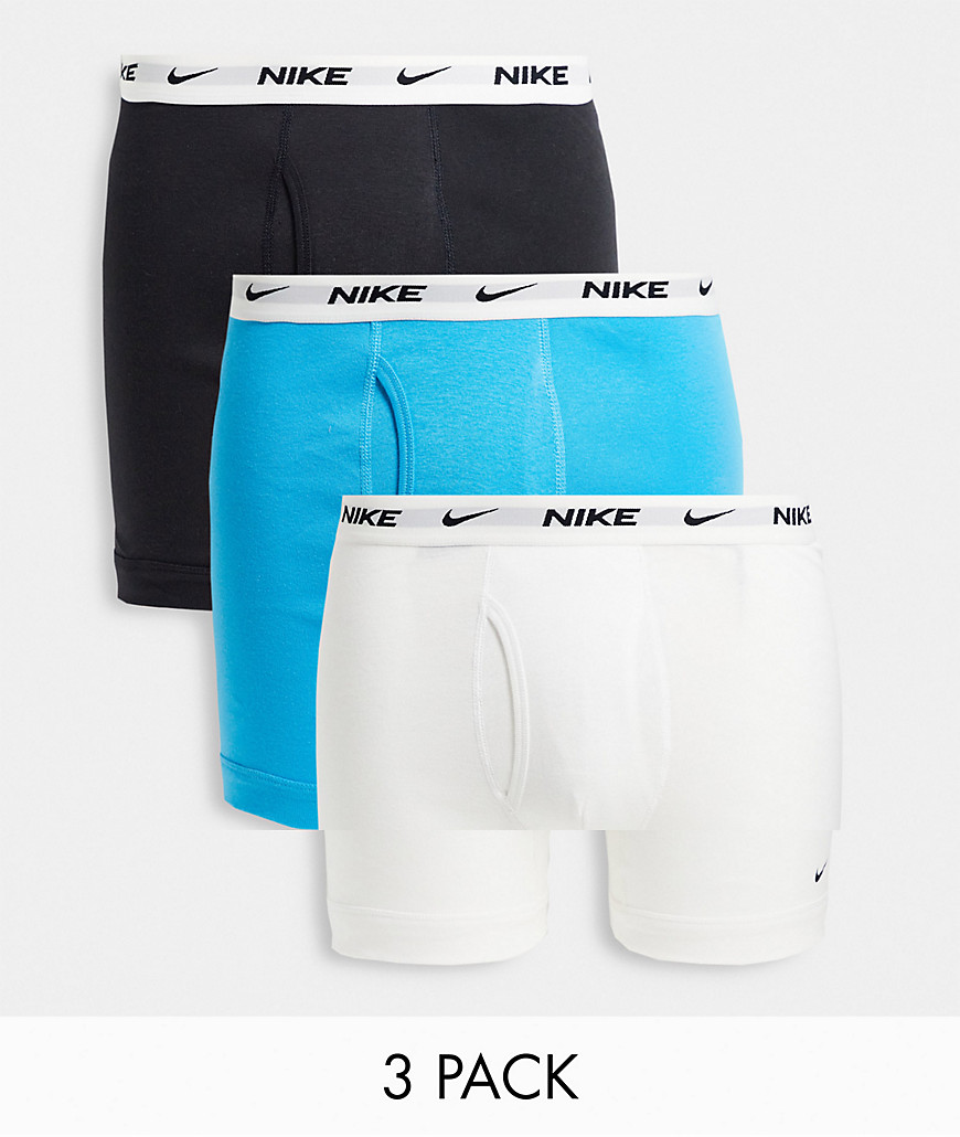 Nike Everyday Cotton 3 pack boxer briefs in aqua/white/black-Multi