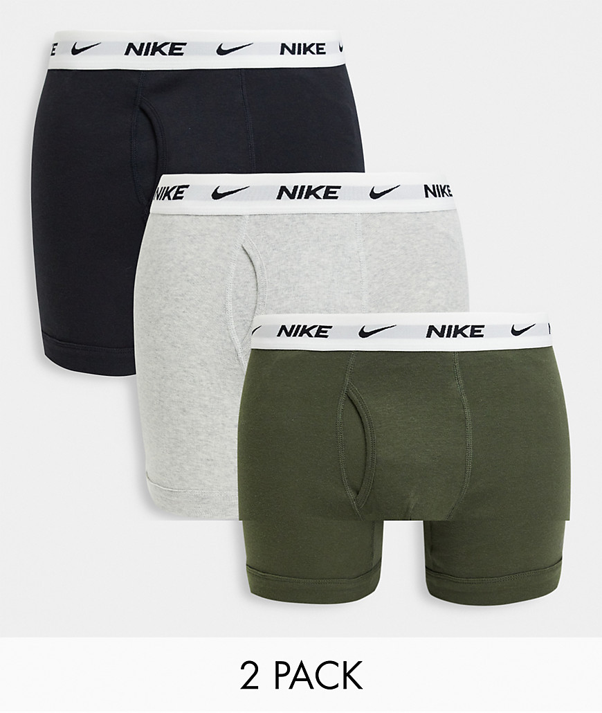 Nike Everyday Cotton 3 pack boxer briefs in khaki/gray/black-Multi