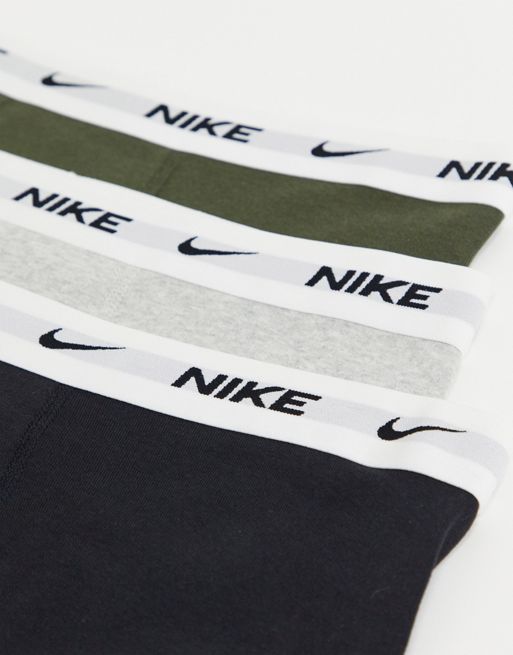 Nike Everyday Cotton 3 pack boxer briefs in khaki/gray/black