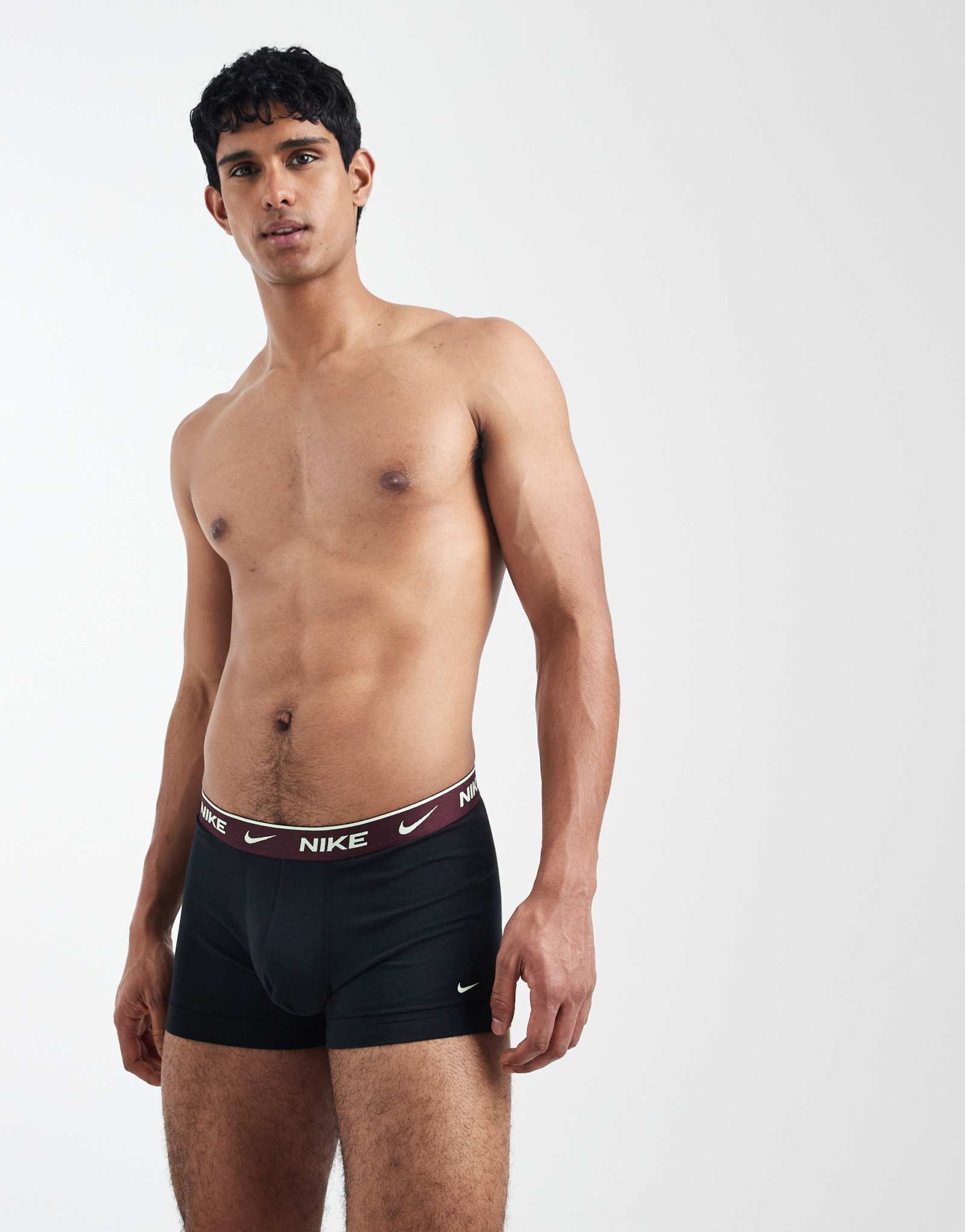 Кофр Nike Everyday Cotton Stretch 2 pack черного цвета с цветным поясом серого / бордового цвета  