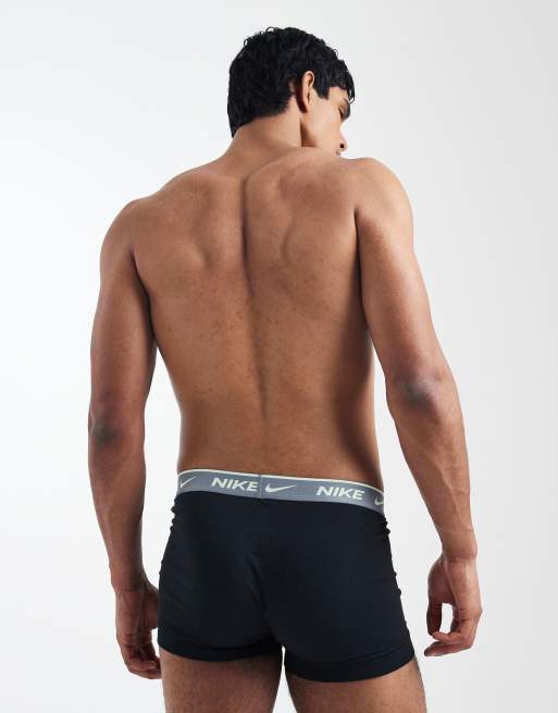 Nike Everyday Cotton Stretch 2 pack trunk in black with colored waistband in gray / burgundy  , 3 of 3