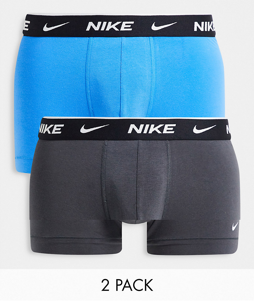 Nike Everyday Cotton Stretch 2 pack trunks in dark gray/blue-Multi