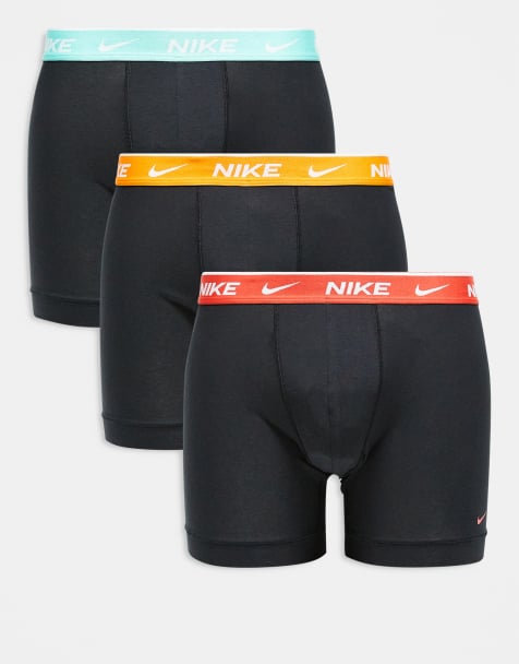 Nike Everyday Cotton Stretch 3 pack boxer brief in black with coloured waistband in turquoise and red - view 1
