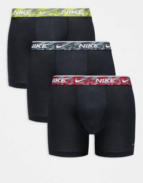 Nike Everyday Cotton Stretch 3 pack boxer brief in black with graphic coloured waistband in yellow/ grey / red - view 1