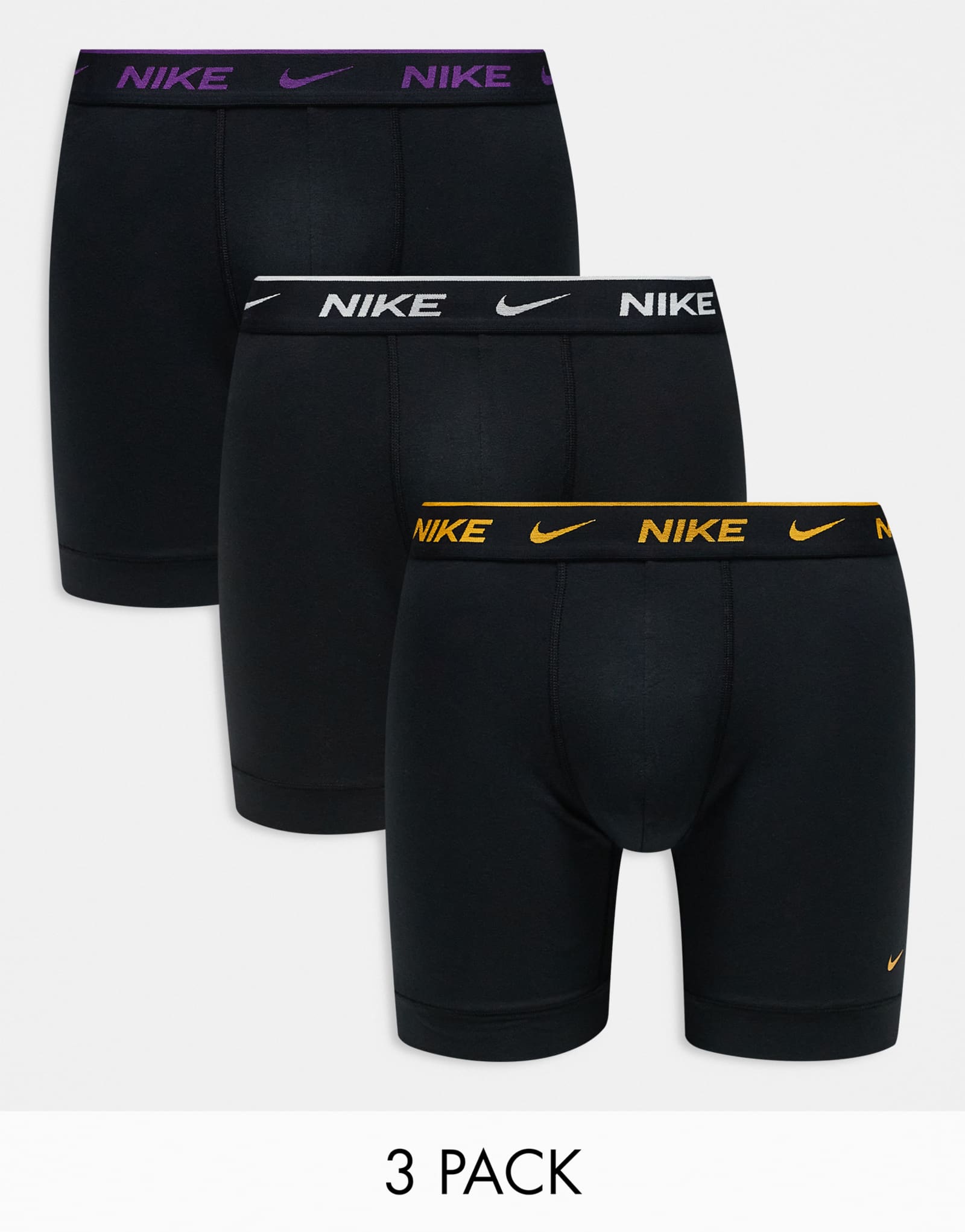 Повседневные хлопковые трусы-боксеры-стрейч Nike из 3-х упаковок с цветным поясом черного цвета