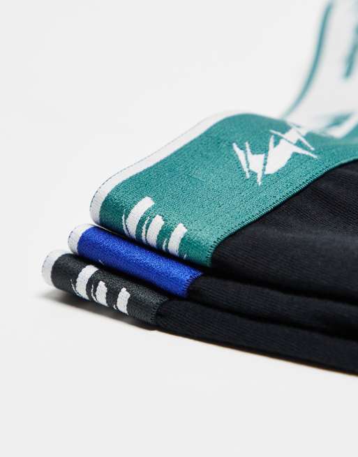 Nike Everyday Cotton Stretch 3 pack boxer briefs in black with colored waistband in blue / green , 2 of 3