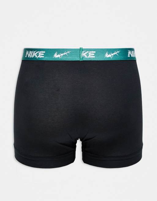 Nike Everyday Cotton Stretch 3 pack boxer briefs in black with colored waistband in blue / green , 3 of 3