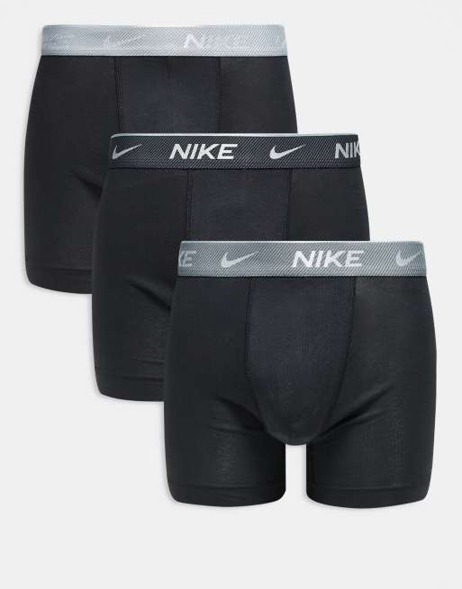 Nike Everyday Cotton Stretch 3-pack boxer briefs in black with colored waistband in gray/ black  