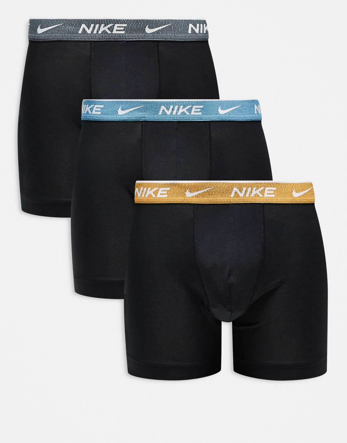 Nike Everyday Cotton Stretch 3 pack boxer briefs in black with contrast waistbands