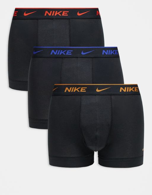 Nike Everyday Cotton Stretch 3 pack briefs in black with colored waistband in blue / yellow / red detail 