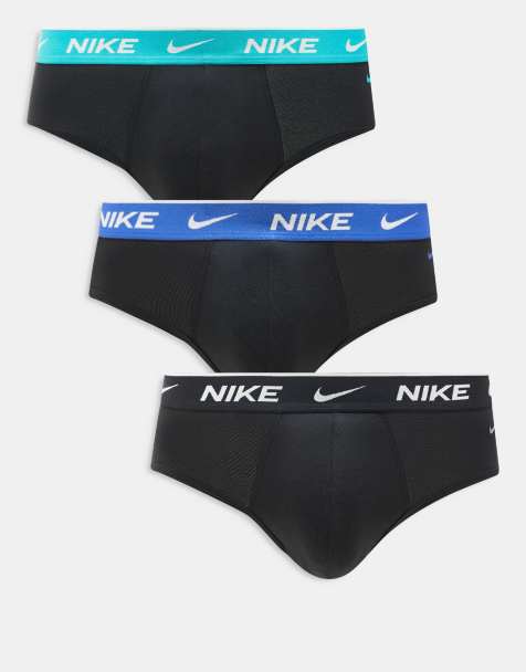Nike Everyday Cotton Stretch 3 pack hip brief with coloured waistbands in blue/black/pastel blue - view 1