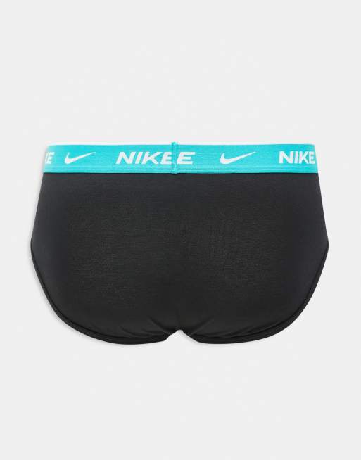 Nike Everyday Cotton Stretch 3 pack hip briefs with coloured waistbands in blue / black / pastel blue, 3 of 3