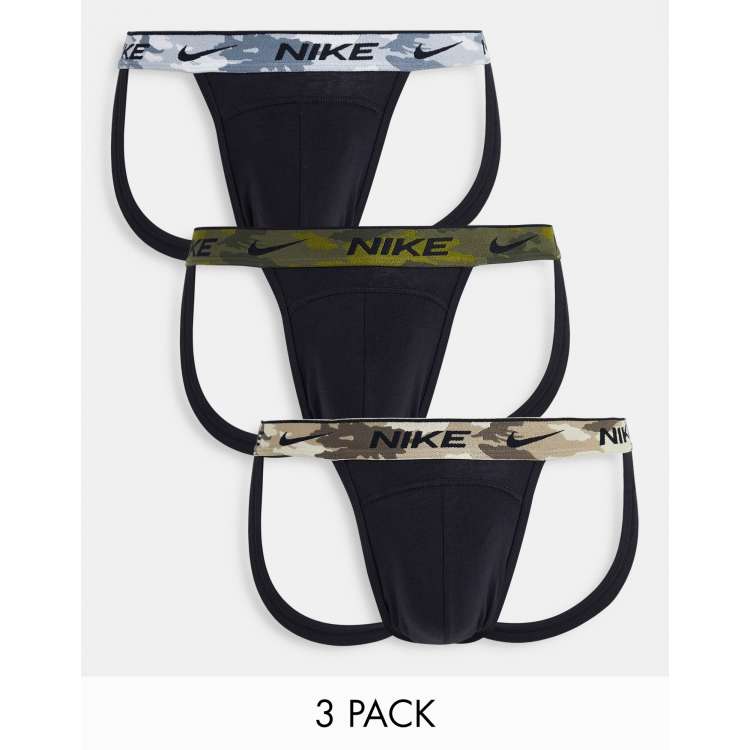 Nike Everyday Cotton Stretch pack jockstrap in black with camo