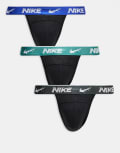 [Nike] Nike Everyday Cotton Stretch 3 pack jockstraps in black with coloured waistband in grey/blue/green XS BLACK - EVERGREEN
