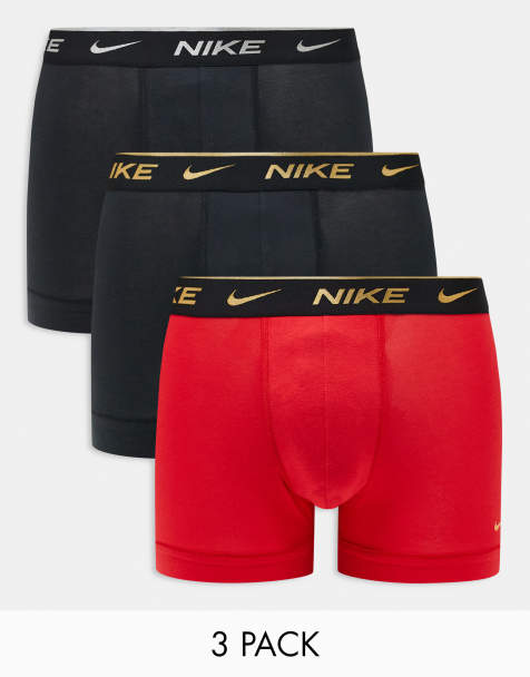 Nike Everyday Cotton Stretch 3 pack trunk in black/red with gold waistband - view 1