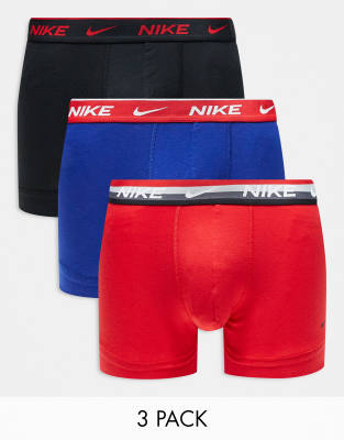 Nike Nike Everyday Cotton Stretch 3 pack trunk in red/blue/black-Multi