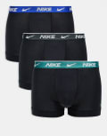 [Nike] Nike Everyday Cotton Stretch 3 pack trunks in black with coloured waistband in blue/green XS BLACK - EVERGREEN