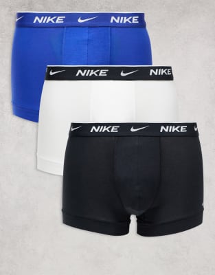 Nike Everyday Cotton Stretch 3 pack trunks in purple/white/black-Multi