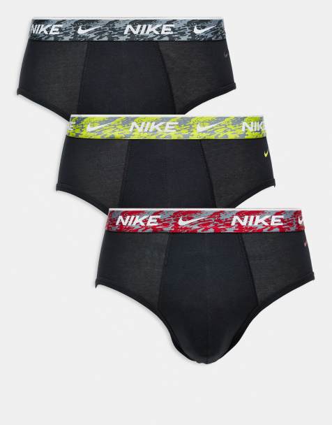 Nike – Everyday Cotton Stretch – 3er-Pack Hüftslips in Schwarz mit buntem Grafik-Bund in Gelb/Grau/Rot - view 1