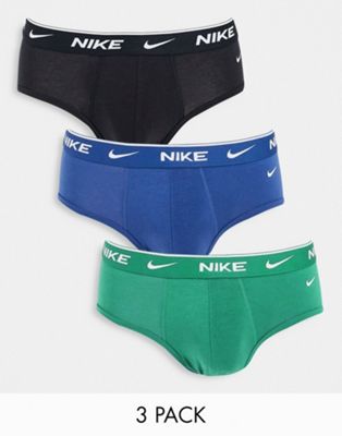 Nike Everyday Cotton Stretch briefs 3 pack in black/blue/green