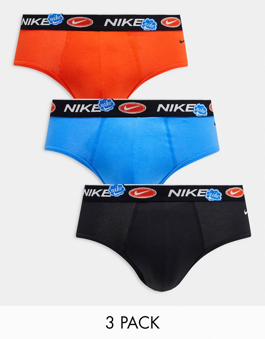 Nike Everyday Cotton Stretch Briefs 3 Pack In Black/Blue/Orange-Multi