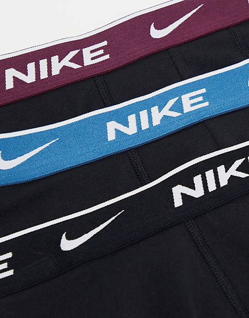 Nike Everyday Cotton Stretch briefs 3 pack in black with black/blue/bordeux  waistband
