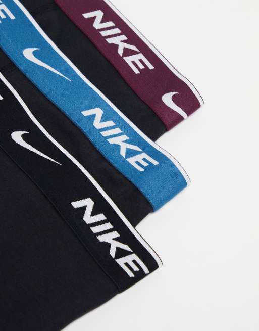 Nike Everyday Cotton Stretch briefs 3 pack in black with black/blue/bordeux waistband, 4 of 4
