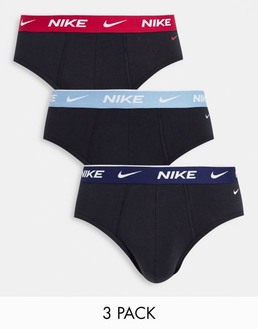 Nike Everyday Cotton Stretch briefs 3 pack in black with coloured waistband