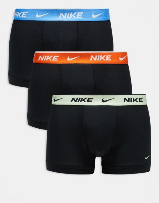 Nike - Everyday Cotton Stretch - Confezione da 3 paia di boxer aderenti neri in cotone elasticizzato con fascia in vita a contrasto