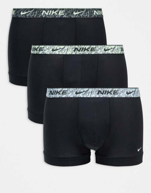 Nike - Everyday Cotton Stretch - Confezione da 3 paia di boxer aderenti neri in cotone elasticizzato con fascia in vita con graffiti