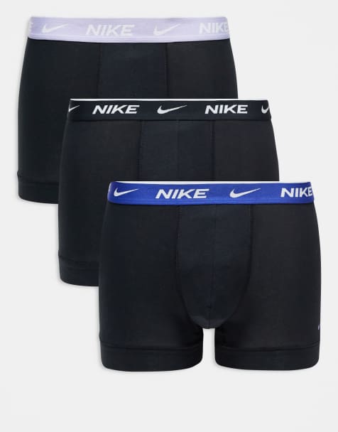 Nike - Everyday Cotton Stretch - Confezione da 3 paia di boxer aderenti neri in cotone elasticizzato con fascia in vita viola - view 1