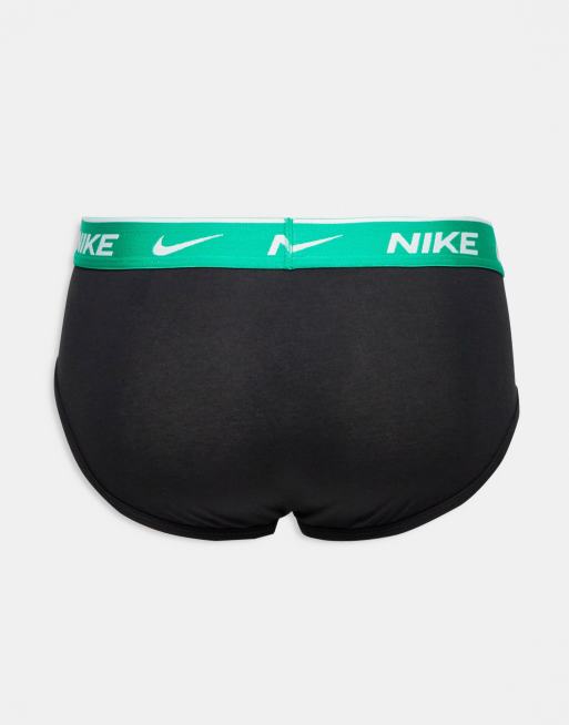 Nike Everyday Cotton Stretch hip briefs 3 pack in black with blue/orange/green waistband, 2 of 4